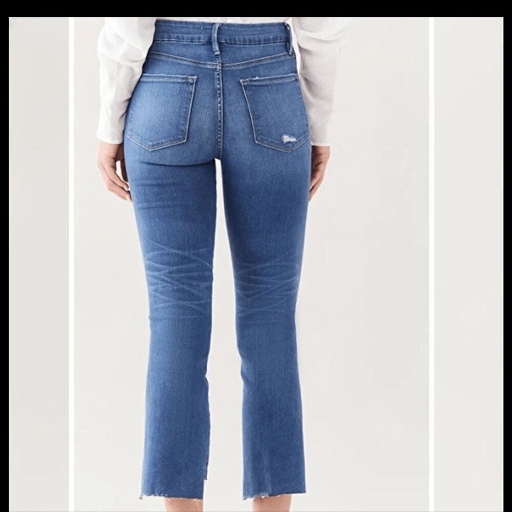 Frame distressed ripped Dark Blue Flared Jeans le crop mini boot 30 - Picture 2 of 14